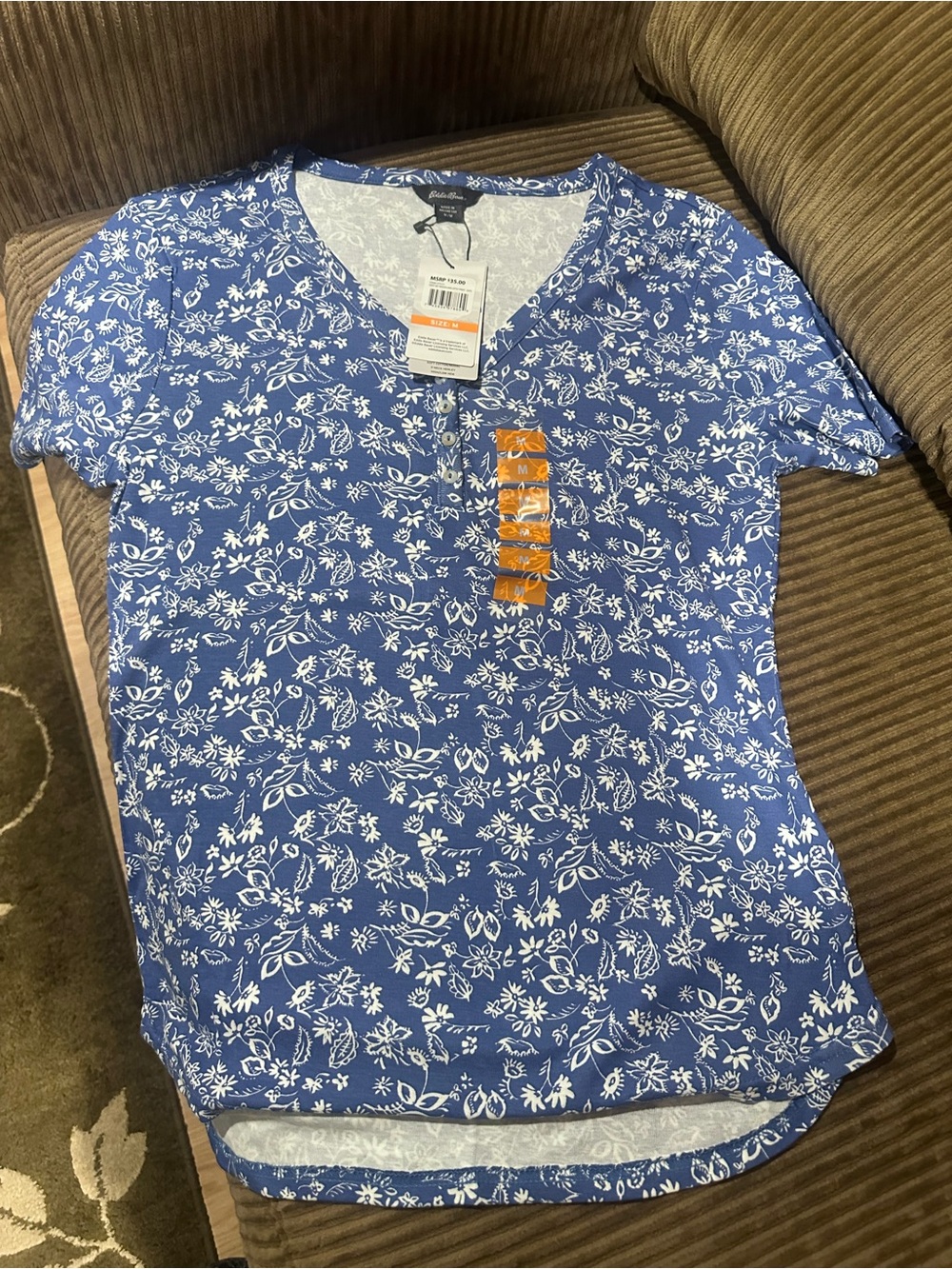 Eddie Bauer Blue Floral Short-Sleeve Henley Tee